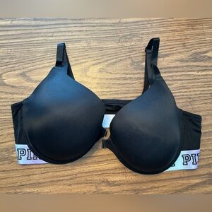 Victoria Secret PINK Wear Everywhere Black Push-up Bra w/Logo Strap Size 42C EUC